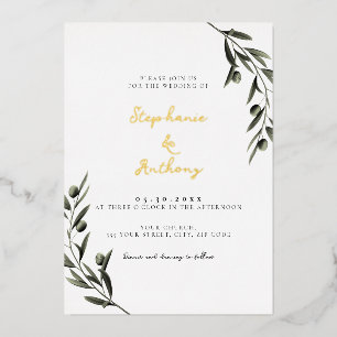 Invitation En Aluminium Botanique Olive Branch Feuille Mariage italien