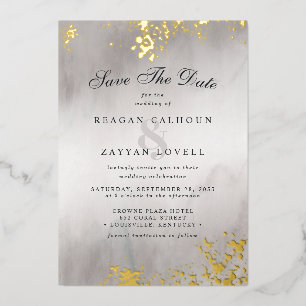 Invitation En Aluminium Bouches D'Or Luxe Moderne Gris Mist Enregistrer La