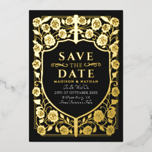 Invitation En Aluminium Bouclier d'épée noir Monogramme médiéval Enregistr