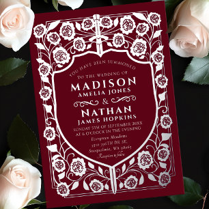 Invitation En Aluminium Bouclier d'épée rouge Monogramme médiéval Mariage