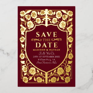Invitation En Aluminium Bouclier d'épée rouge Monogramme médiéval Save the