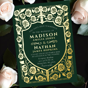 Invitation En Aluminium Bouclier Épée Verte Monogramme Médiéval Mariage