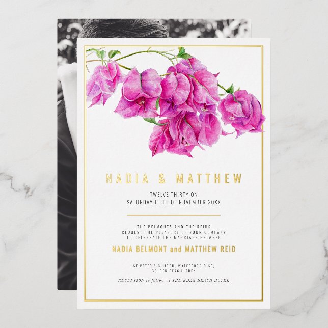 Invitation En Aluminium Bougainvillea or rose violet mariage (Recto/Verso)