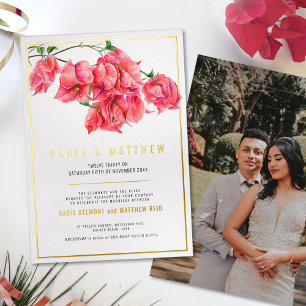 Invitation En Aluminium Bougainvillea or rouge rose mariage