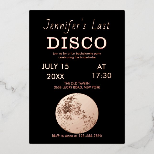 Invitation En Aluminium Boule à facettes rose gold scintillante dernière d (Recto)