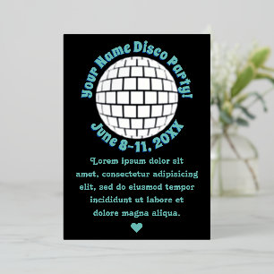 Invitation En Aluminium Boule disco rétro PERSONNALISÉE Argent