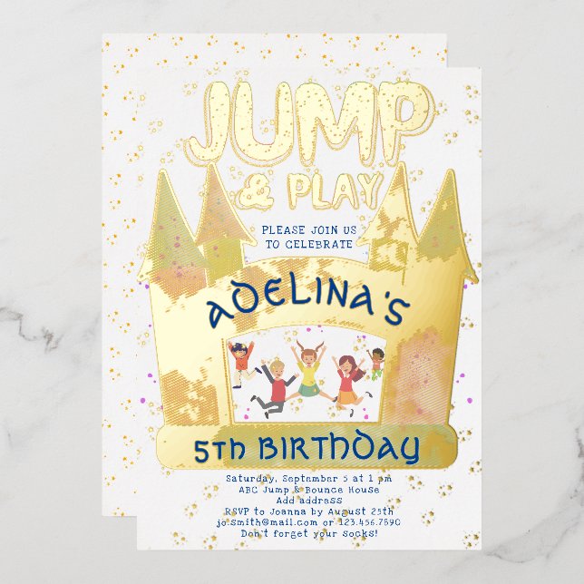 Invitation En Aluminium Bounce House Jump Jouer Gymnastique Anniversaire d (Recto/Verso)