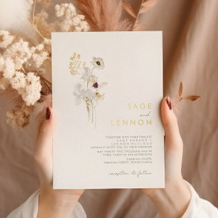 Invitation En Aluminium Bouquet de fleurs sauvages fantaisiste   Or