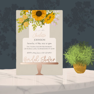 Invitation En Aluminium Bouquet de tournesols Gâteau floral Fête de mariag