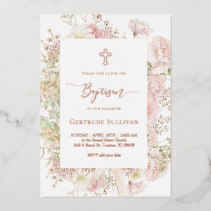 Invitation En Aluminium bouquet élégant Baptême