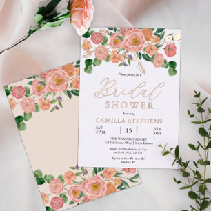 Invitation En Aluminium Bouquet floral aquarelle rose pêche Shower de mari