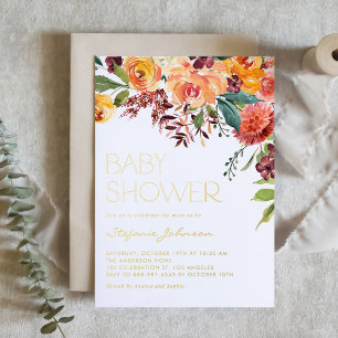 Invitation En Aluminium Bouquet Floral d'Automne à l'Aquarelle pour Baby S