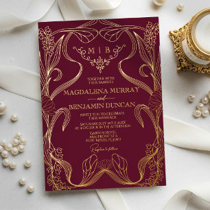 Invitation En Aluminium Bourgogne Art nouveau monogramme de mariage aux vi