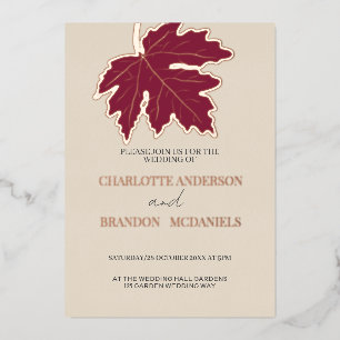 Invitation En Aluminium Bourgogne Automne Maple Leaf Mariage Rose Or