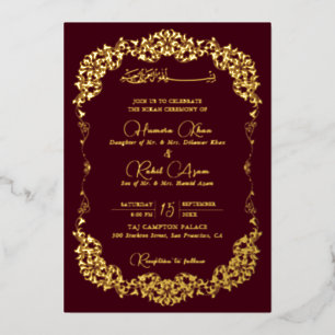 Invitation En Aluminium Bourgogne bordeaux floral paisley mariage artistiq