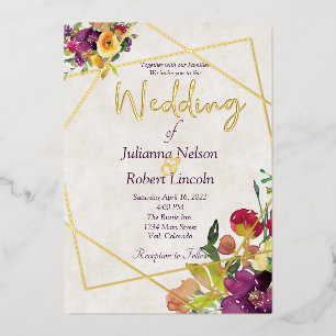 Invitation En Aluminium Bourgogne budgétaire et floral jaune 