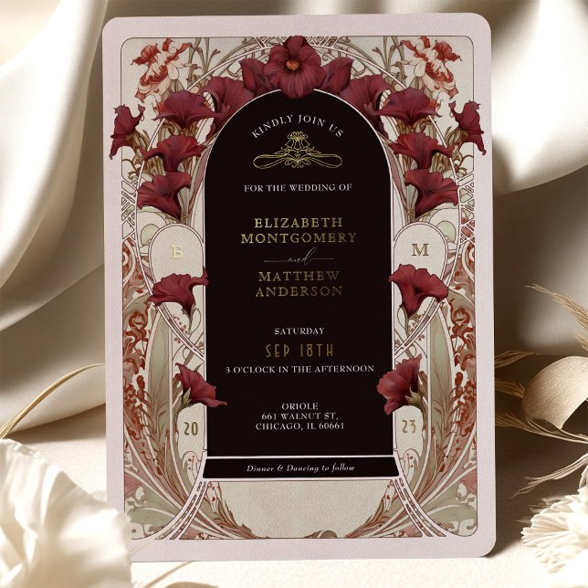 Invitation En Aluminium Bourgogne Calla Lily Mariage Art Nouveau Mucha (Créateur téléchargé)