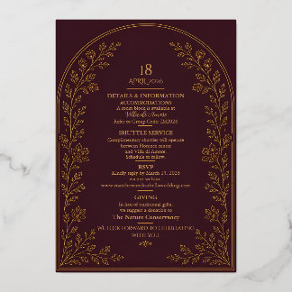 Invitation En Aluminium Bourgogne et Or Élégant Arché