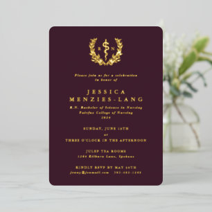 Invitation En Aluminium Bourgogne Infirmière inscrite Asclepius+Laurel Wre