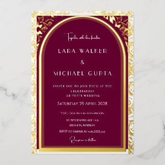 Invitation En Aluminium Bourgogne + Mariage blanc (Retro-Dotted)