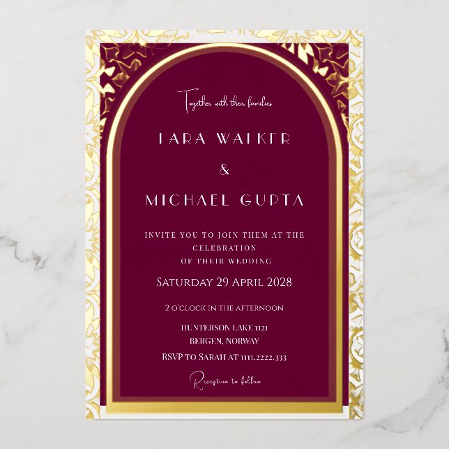 Invitation En Aluminium Bourgogne + Mariage blanc (Retro-Dotted) (Recto)