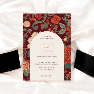 Invitation En Aluminium Bourgogne Mariage Élégant Classique Chinoiserie 