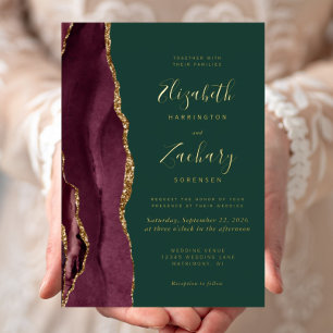 Invitation En Aluminium Bourgogne Rouge Agate Or Emerald Vert Mariage