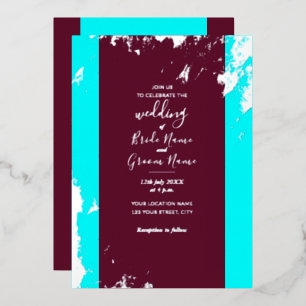 Invitation En Aluminium Bourgogne Rouge Turquoise Bleu Grain Élégant Argen