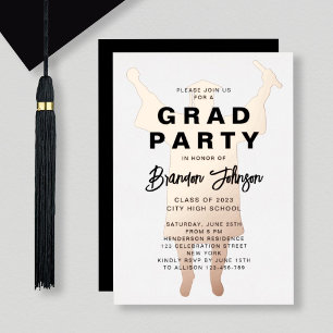 Invitation En Aluminium Boy Modern Black Rose Gold Graduation Party