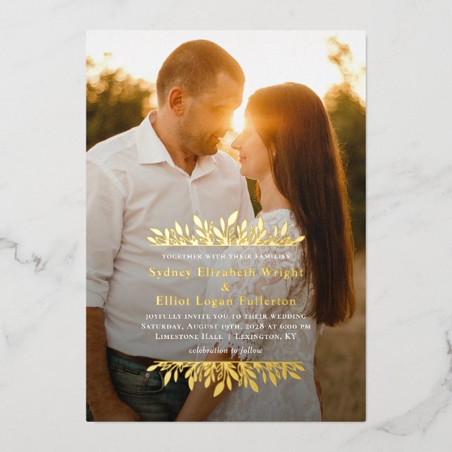 Invitation En Aluminium Brackets floraux FOIL Photo simple Mariage (Recto)