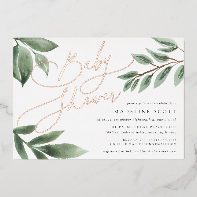 Invitation En Aluminium Branche de la construction | Baby shower botanique (Recto)