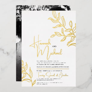 Invitation En Aluminium Branche d'or de croquis de feuilles de mariage