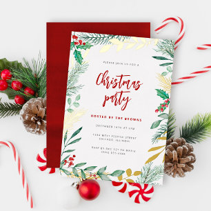 Invitation En Aluminium Branches d'or Aquarelle Foliage Noël