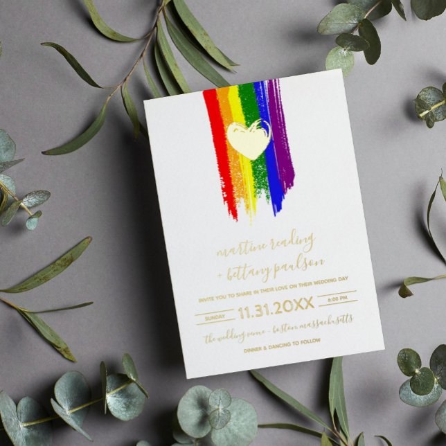 Invitation En Aluminium Brochures Fierté Drapeau et Mariage de coeur d'or (Créateur téléchargé)