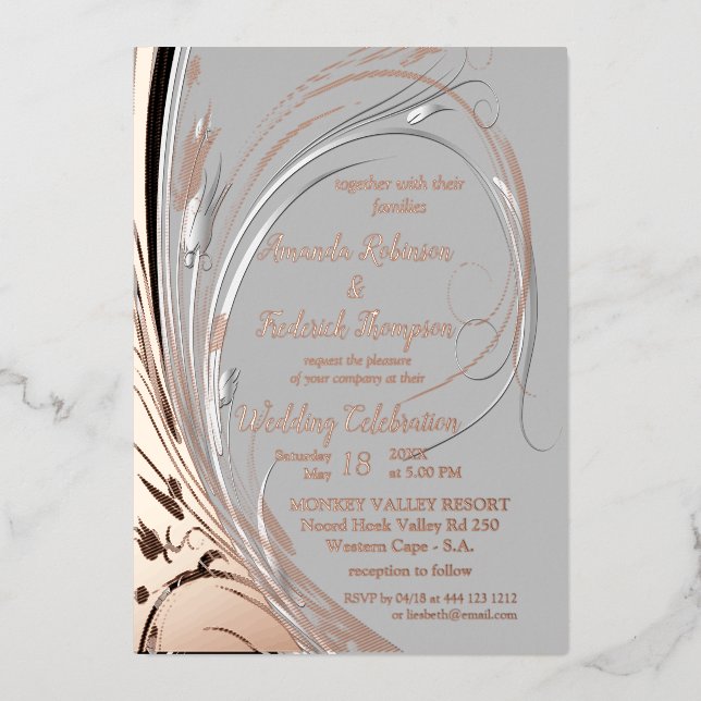 Invitation En Aluminium Bronze Argent décor de papier abstrait (Recto)