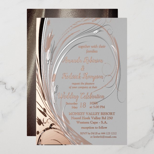 Invitation En Aluminium Bronze Argent et noir abstrait (Recto/Verso)
