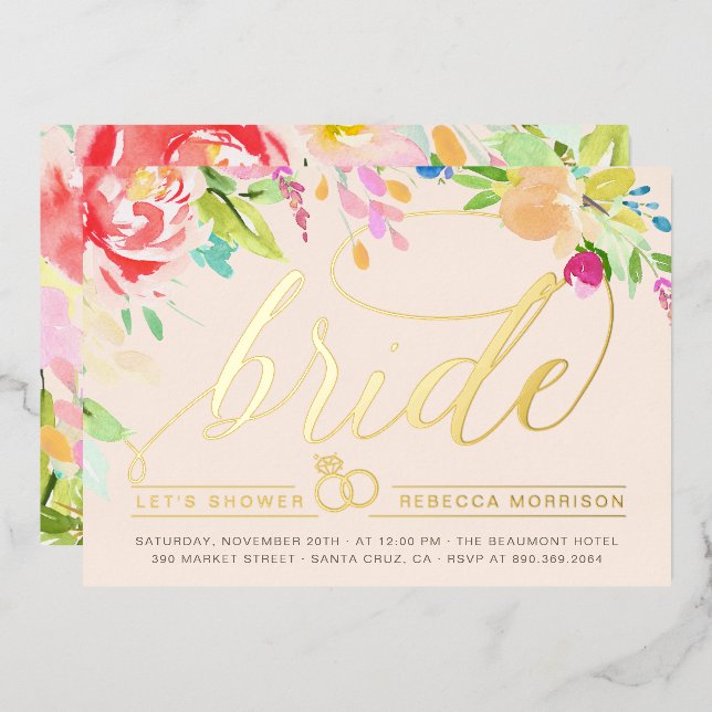 Invitation En Aluminium Brouiller | Roses & Fête des mariées d'anneau diam (Recto/Verso)