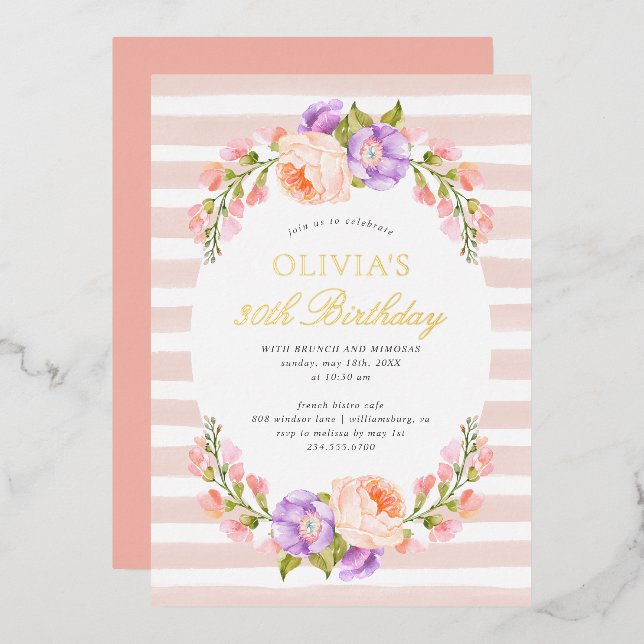 Invitation En Aluminium Broussette et fleur fête d'anniversaire Brunch (Recto/Verso)