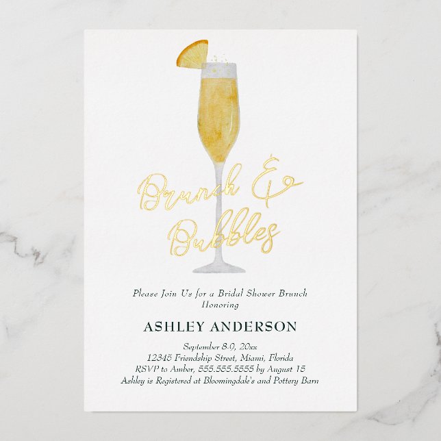 Invitation En Aluminium Brunch et bulles Mimosa Cocktail Fête des mariées (Recto)