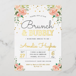 Invitation En Aluminium Brunch et Fête des mariées Bubbly Blush Peony Gold