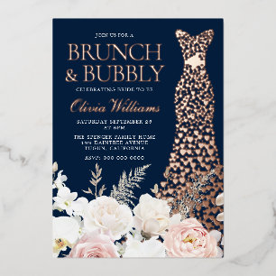 Invitation En Aluminium Brunch & Fête des mariées Bubbly Floral Rose Gold