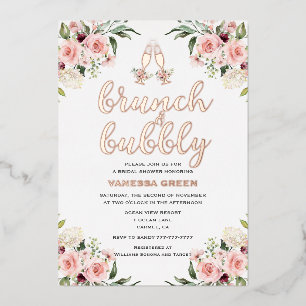 Invitation En Aluminium Brunch Floral et Bridal Shower Pétillant Rose Gold