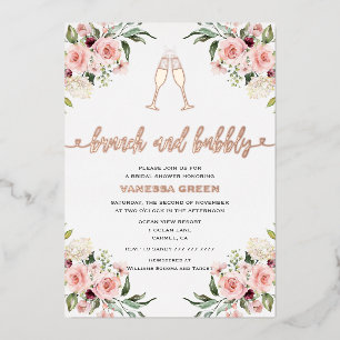 Invitation En Aluminium Brunch Floral et Mariage à Bubbly Rose Gold