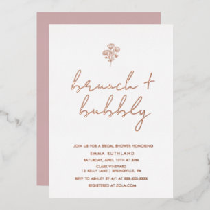 Invitation En Aluminium Brunch Floral Minimaliste & Rosé Doré Pétillant