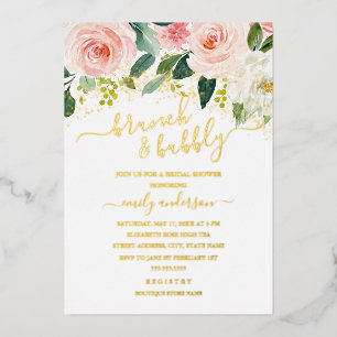 Invitation En Aluminium Brunch Floral Or Blush Et Fête des mariées Bubbly