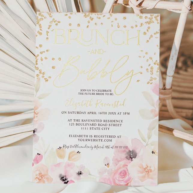 Invitation En Aluminium Brunch floral or bulle douche nuptiale (Créateur téléchargé)
