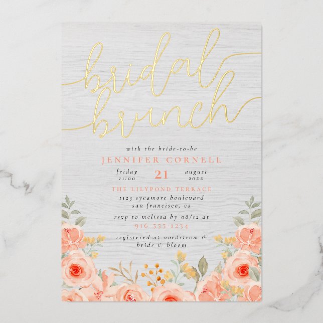 Invitation En Aluminium Brunch nuptial | Rose aquarelle & Script chic Real (Recto)