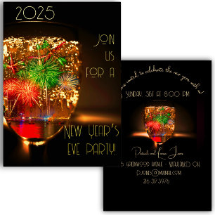Invitation En Aluminium Bulle et feux d'artifice avec or - fête du nouvel 