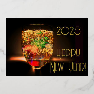 Invitation En Aluminium Bulles d'or et feux d'artifice - Bonne année