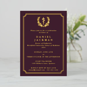 Invitation En Aluminium Burgundy Asclepius Médicale School Graduation